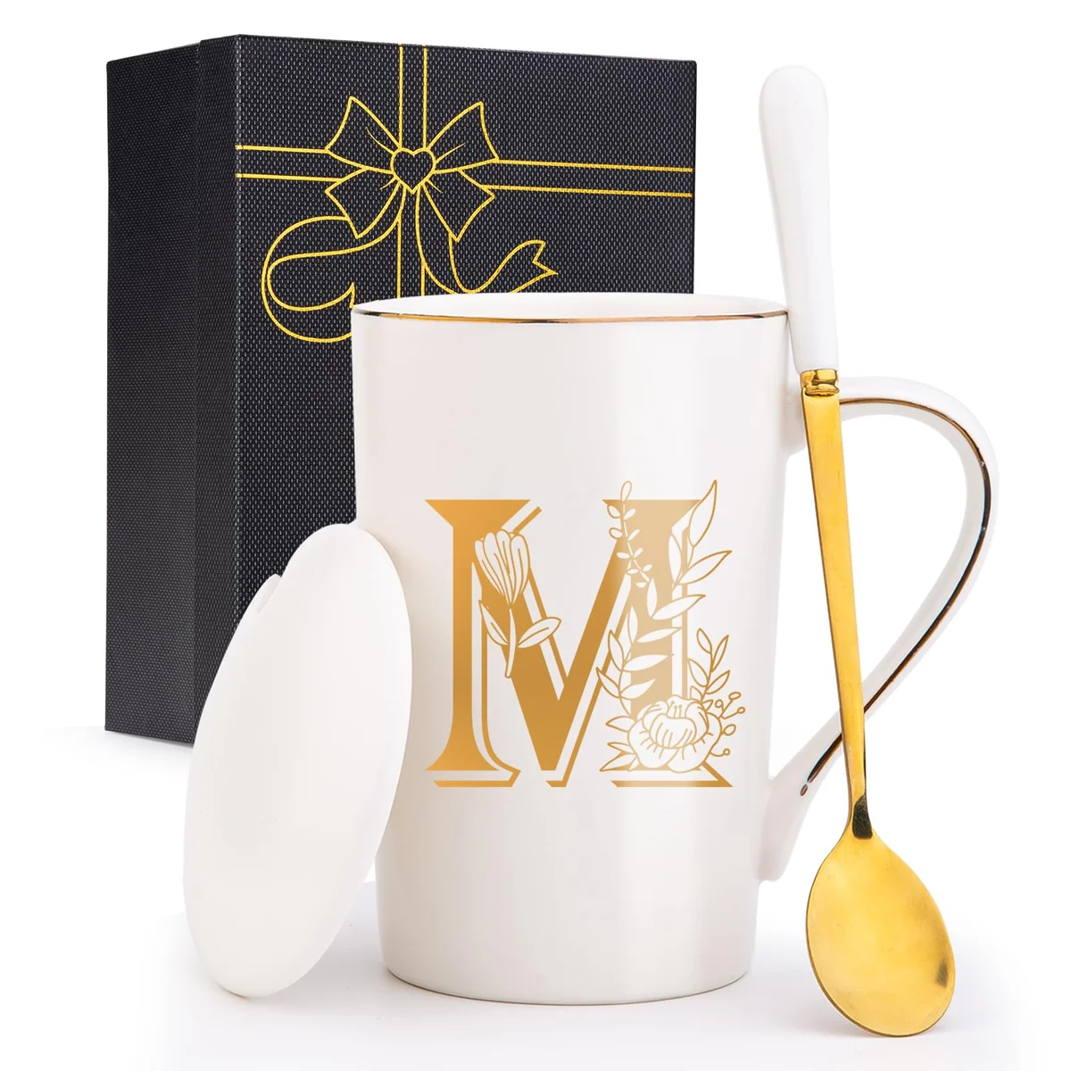 Letter M Personalized Initial Mugs with Flower